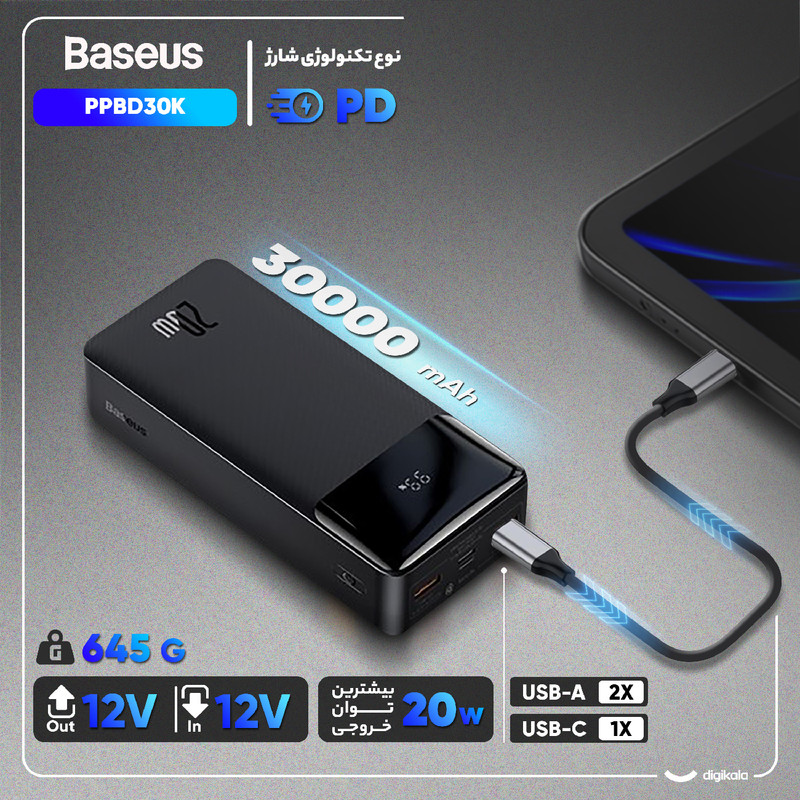 پاوربانک باسئوس 20W مدل PPBD30K ظرفیت 30000 میلی آمپر ساعت - Image 2